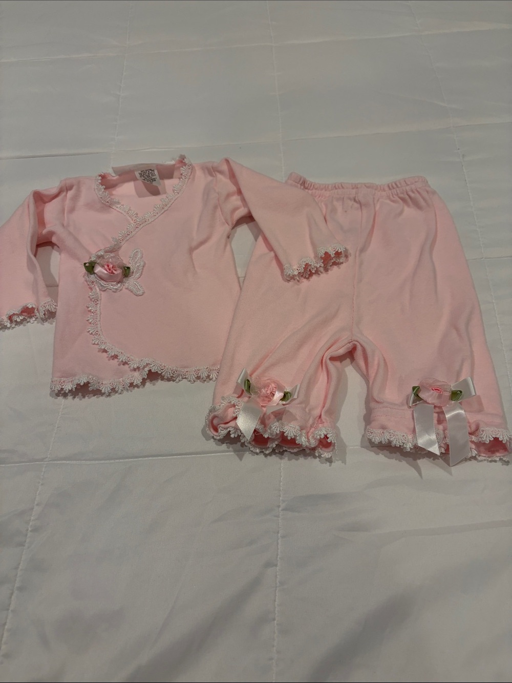 Infant Pink Lace-Trim Two-Piece Pajama Set